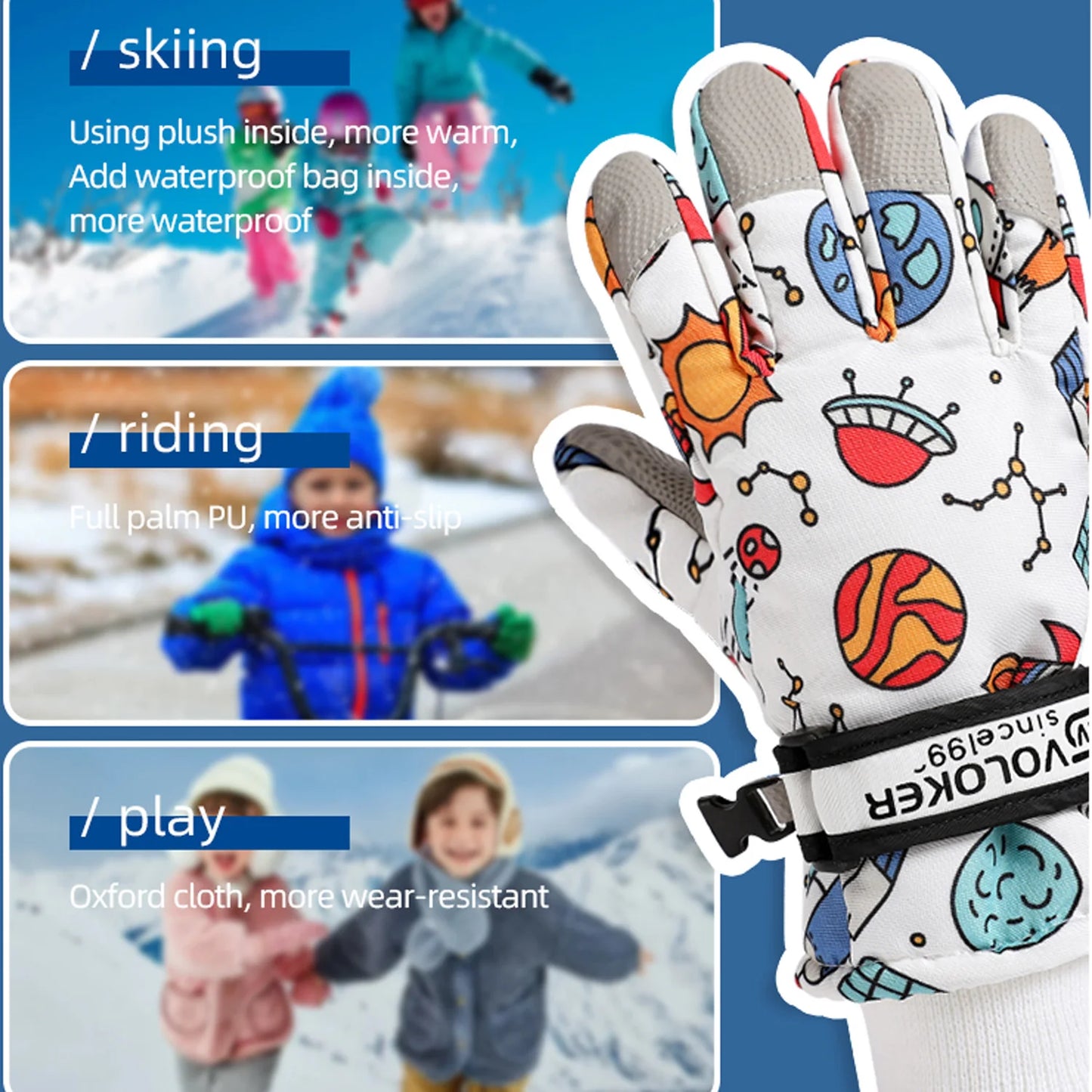 Gants de Ski pour enfants, imperméables, compatibles avec écran tactile, gants d'extérieur pour enfants d'hiver, coupe-vent et chauds