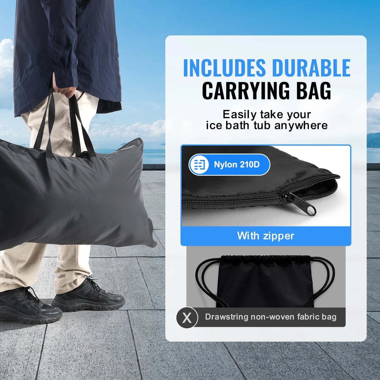 SucceBuy Ice Bath Tub Plunge Portable Ice Barrel Plunge Pool Cold Water Therapy for Athlet Recovery Fold Bathtub with Cover