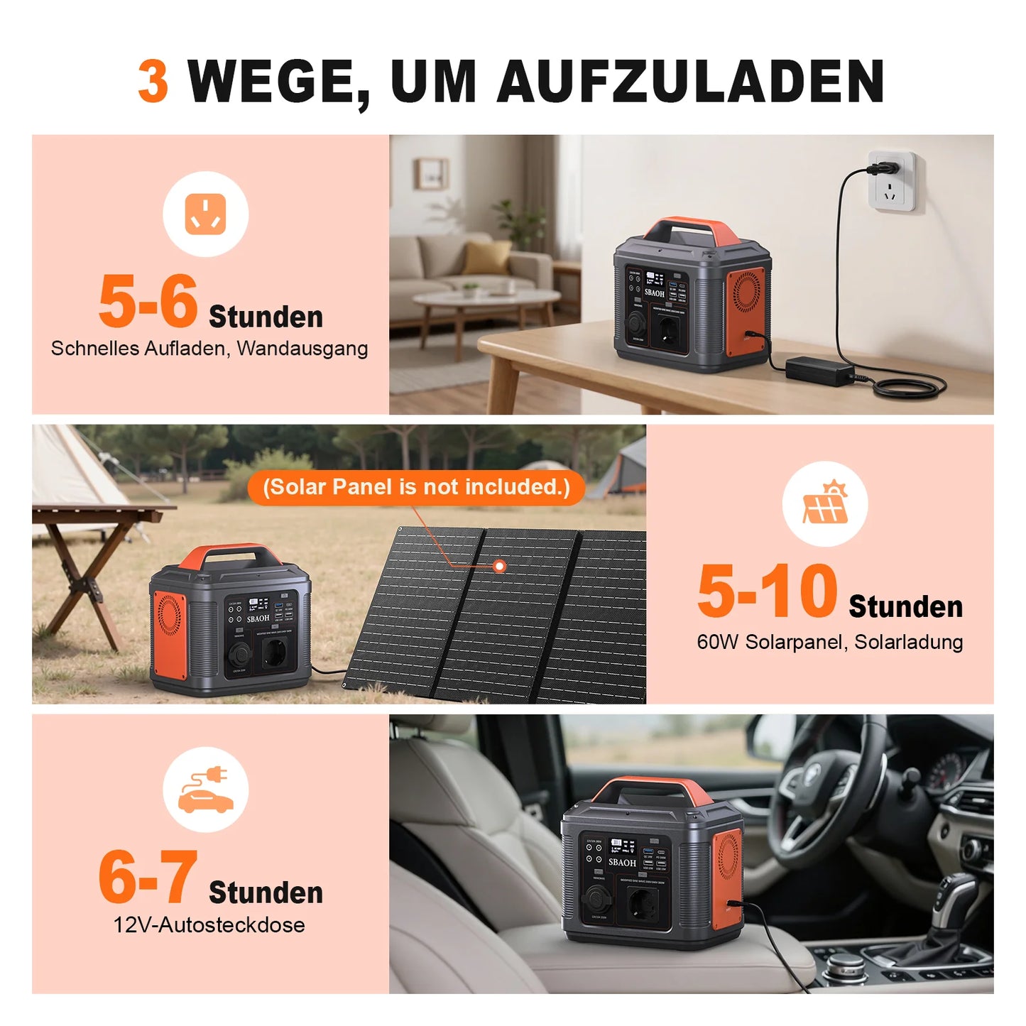 SBAOH Portable Power Station, 296Wh, 300W, AC Outlet, DC Ports, LED Flashlight, Solar Generator, Power Bank, Travel, Camping, RV